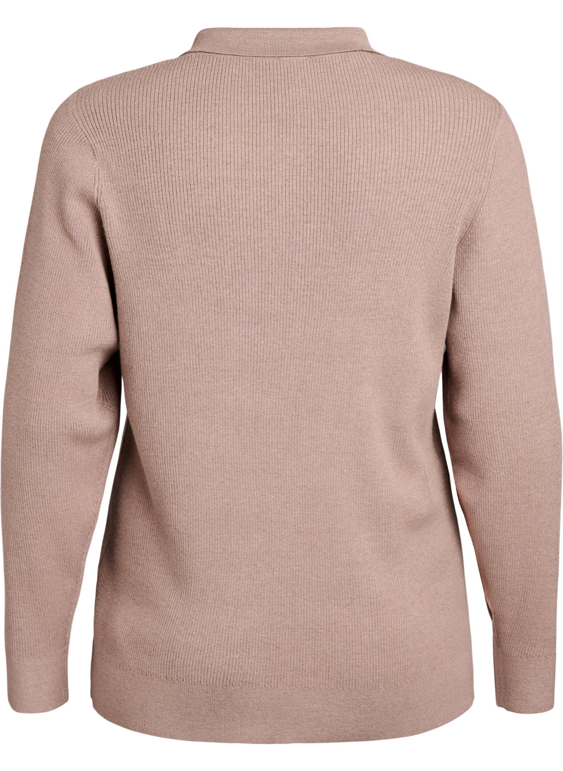 Zizzi Ribstrikket pullover med polokrave og lynl&aring;s, Beige, Packshot image number 1
