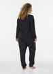 Viskosebluse med blondekanter og V-hals, Sort, Model image number 2