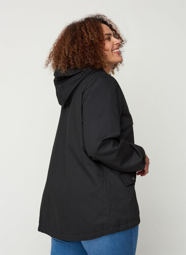 Kort jakke med hætte og lommer, Black, Model image number 1