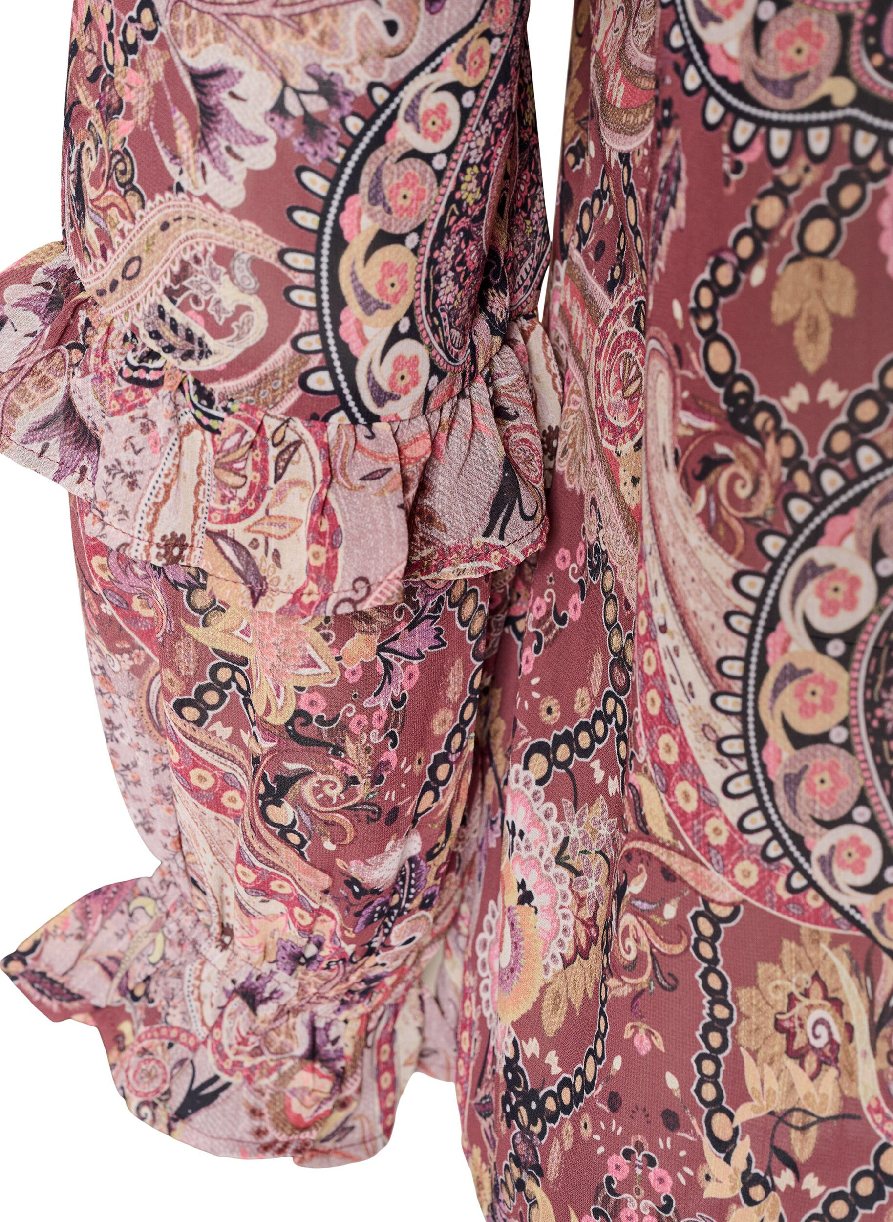 ZizziBluse med paisleyprint og fl&aelig;sedetaljer, Lilla, Packshot image number 3