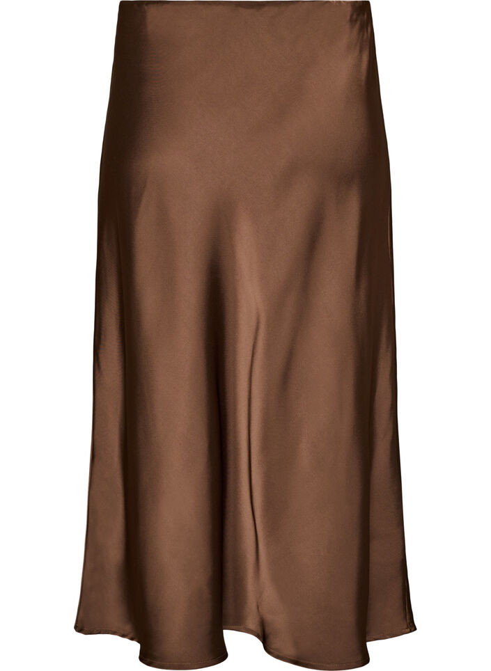 Satin midi-nederdel, Brun, Packshot image number 1