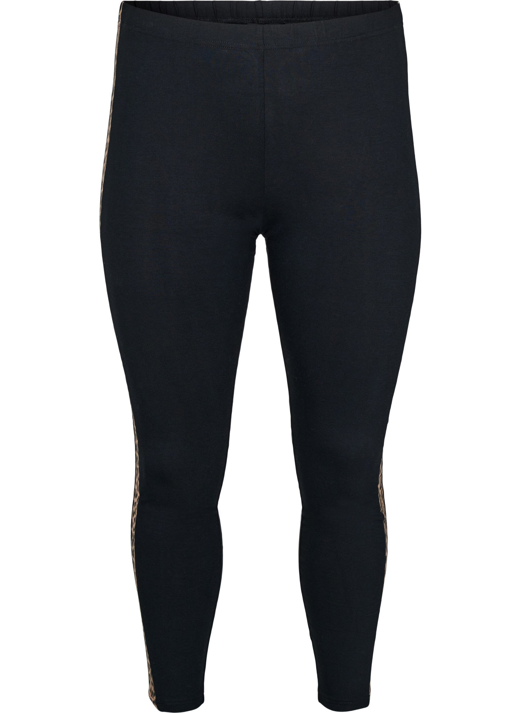 Zizzi Leggings i viskose med leoprint-stribe, Black W. Leo, Packshot image number 0