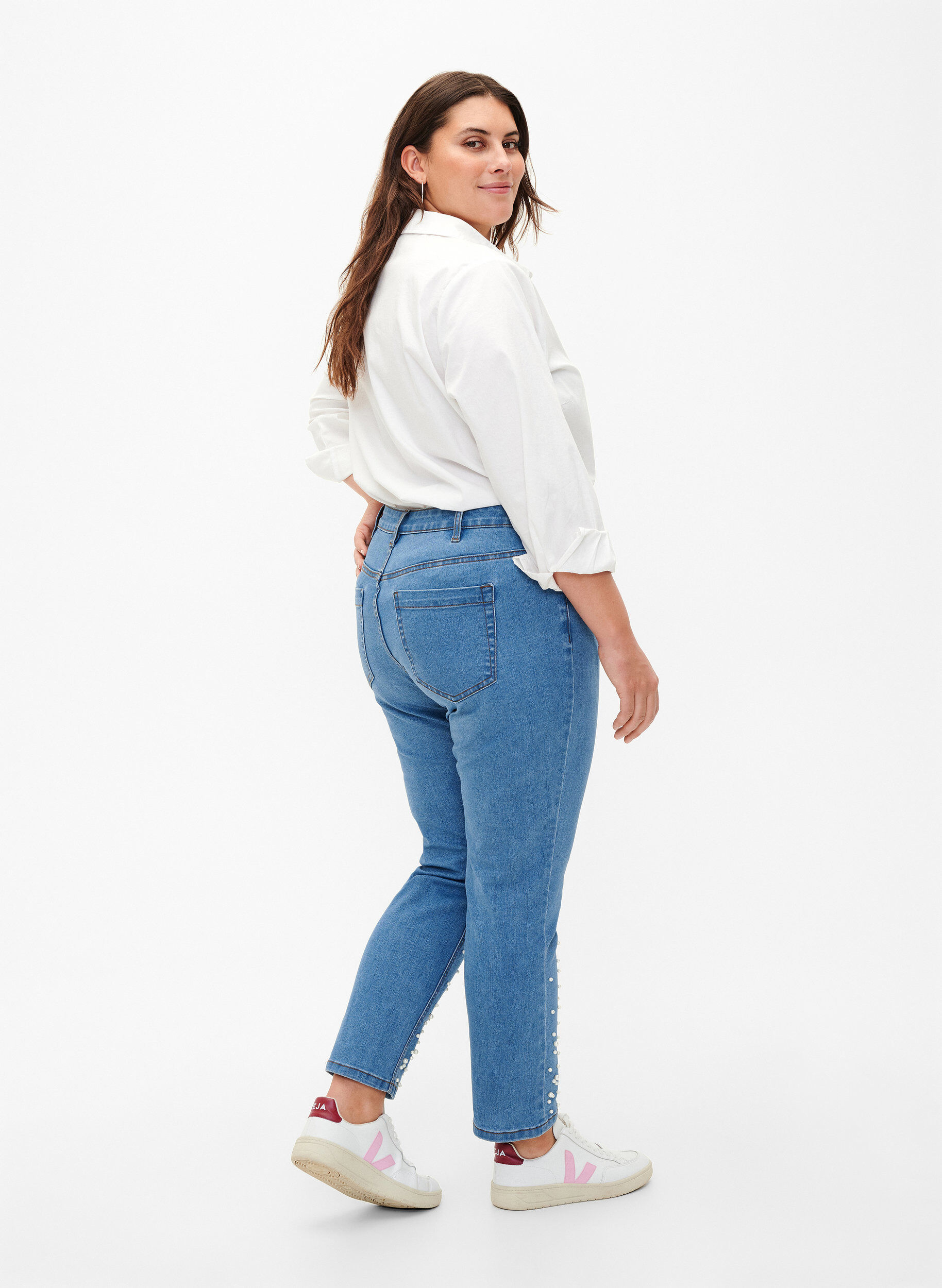 Zizzi Slim fit Emily jeans med perler , Light Blue, Model image number 1
