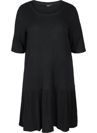 Rib kjole med 2/4 ærmer, Black, Packshot image number 0