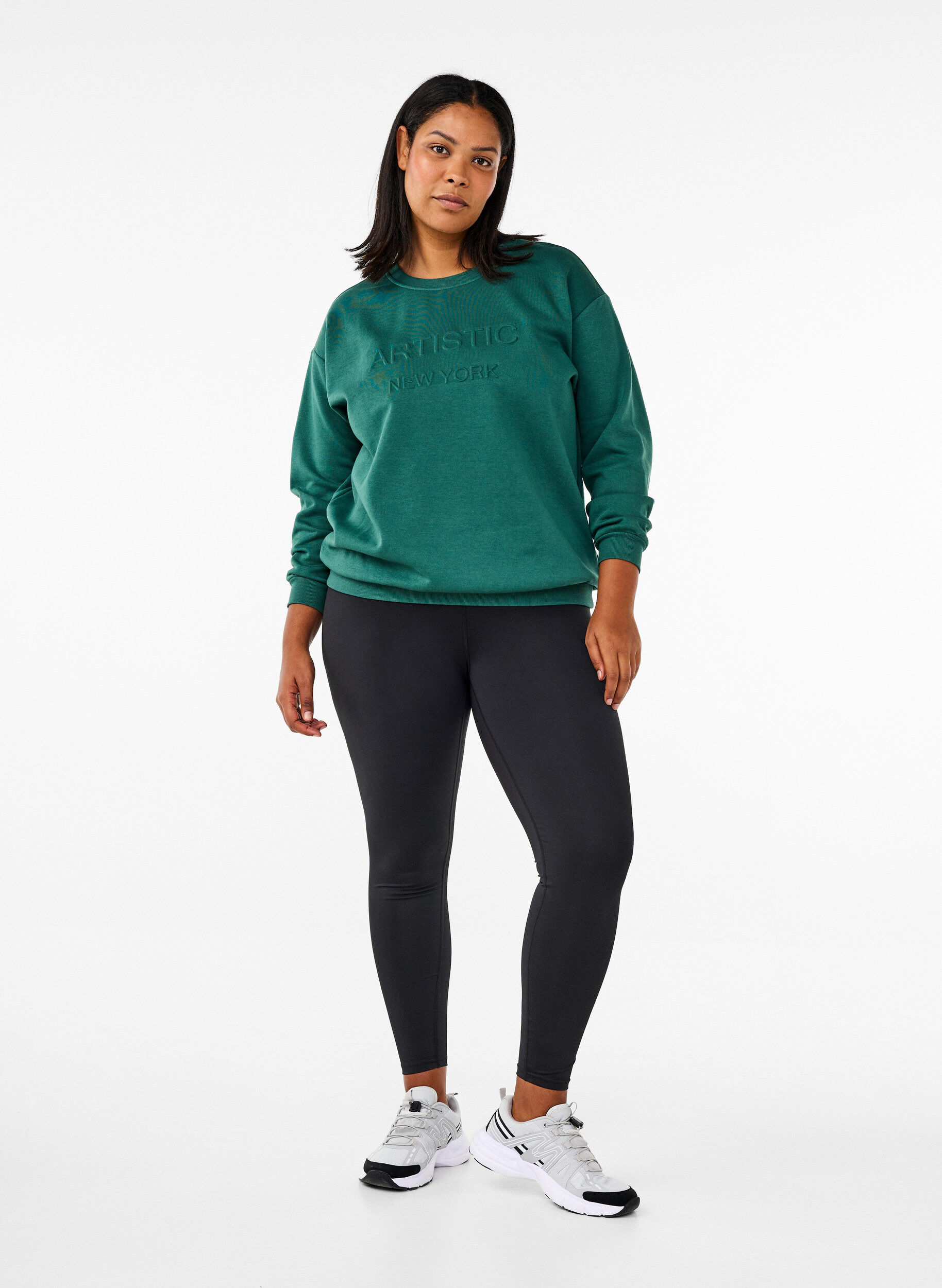 Zizzi Sweatshirt med tekst i frott&eacute;, Gr&oslash;n, Model image number 1