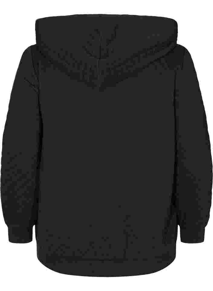 Sweat cardigan med quiltet mønster, Black, Packshot image number 1