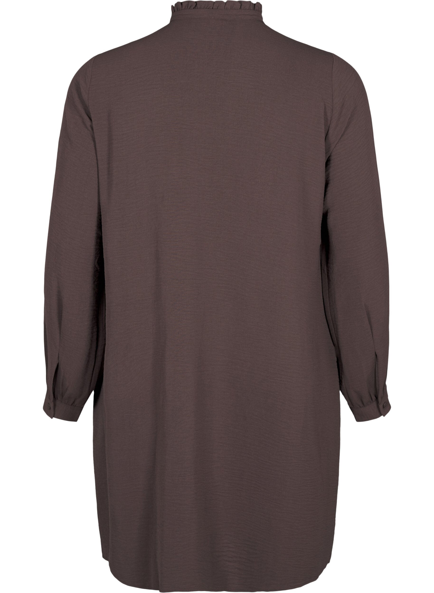 Zizzi Lang&aelig;rmet kjole med fl&aelig;sedetaljer , Chocolate Martini, Packshot image number 1