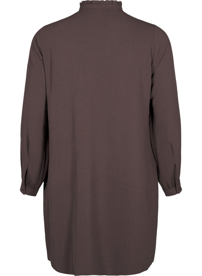 Langærmet kjole med flæsedetaljer , Chocolate Martini, Packshot image number 1