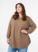 Lang strikbluse med kugleknapper, Brun, Model image number 0