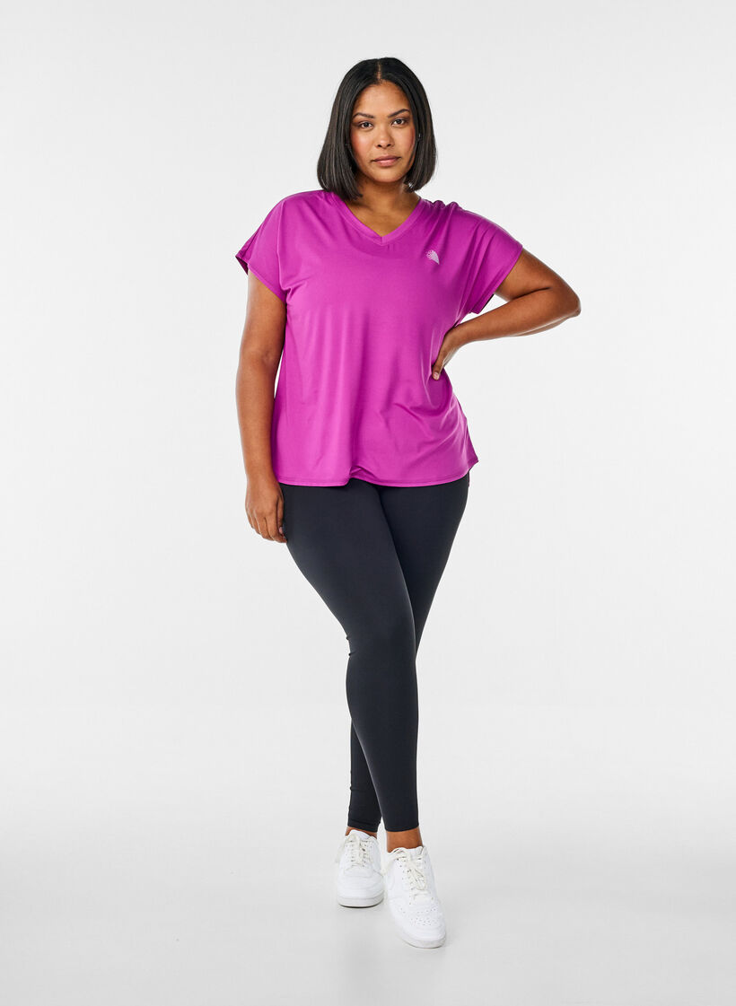 Kort&aelig;rmet tr&aelig;nings t-shirt med v-hals, Lilla, Model image number 1