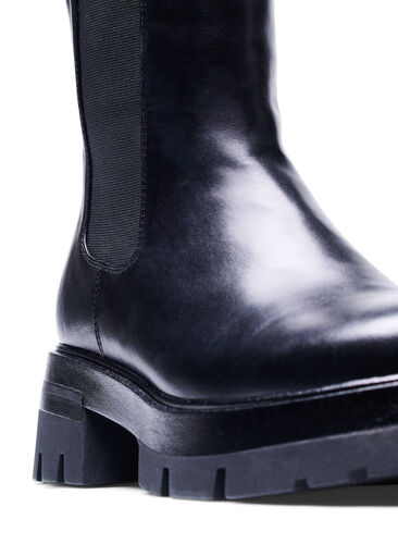 Wide fit læderstøvle med elastik , Black, Packshot image number 2