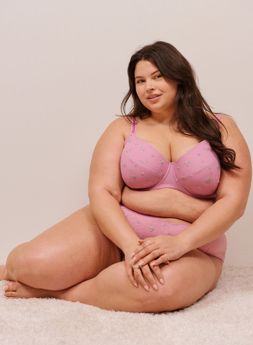 Vatteret bh med mesh og blomsterbroderi, Lyser&oslash;d, Image image number 0