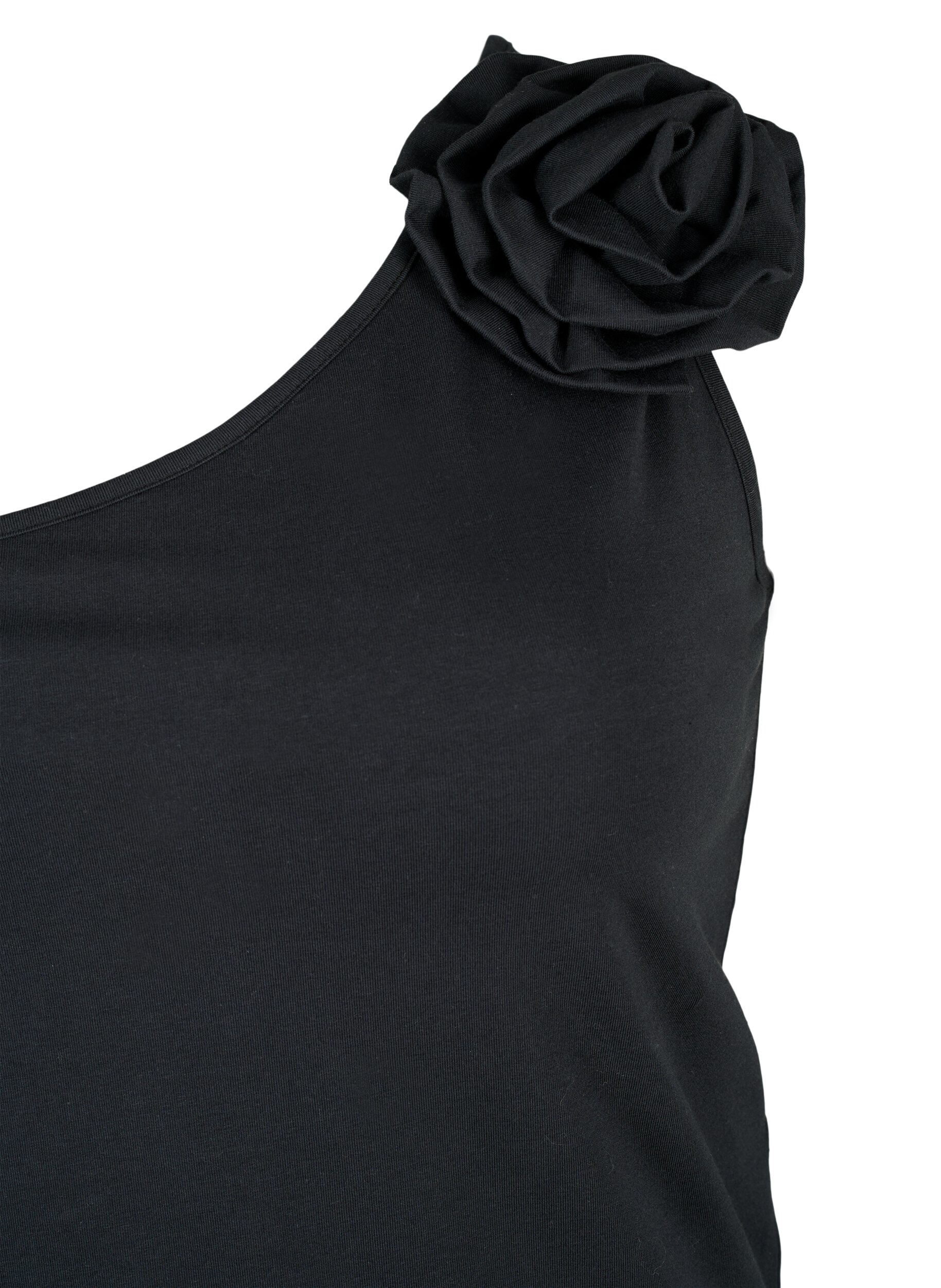 Zizzi One-shoulder top med rose, Black, Packshot image number 2