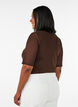 Meshbluse med korte &aelig;rmer og rund hals, Brun, Model image number 2