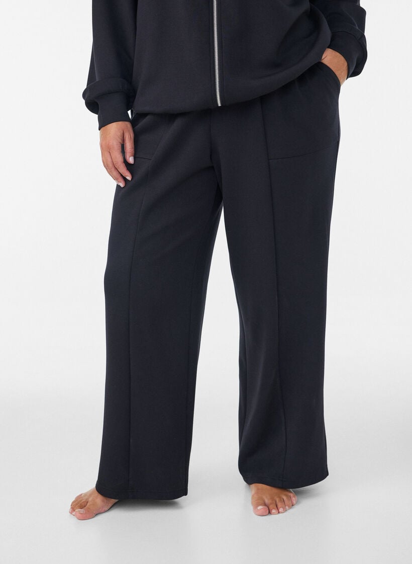 L&oslash;se jerseybukser med h&oslash;j talje og lommer, Sort, Model image number 2