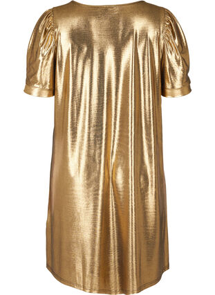 Kjole med korte pufærmer og a-form, Gold, Packshot image number 1