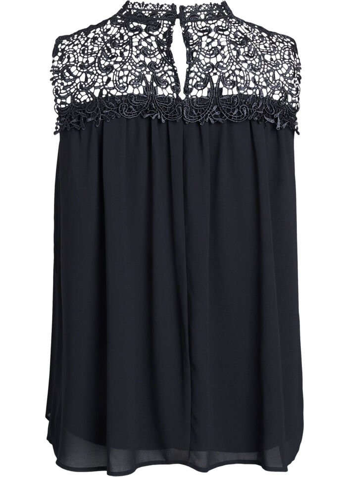 Ærmeløs festtop med crochet, Sort, Packshot image number 1