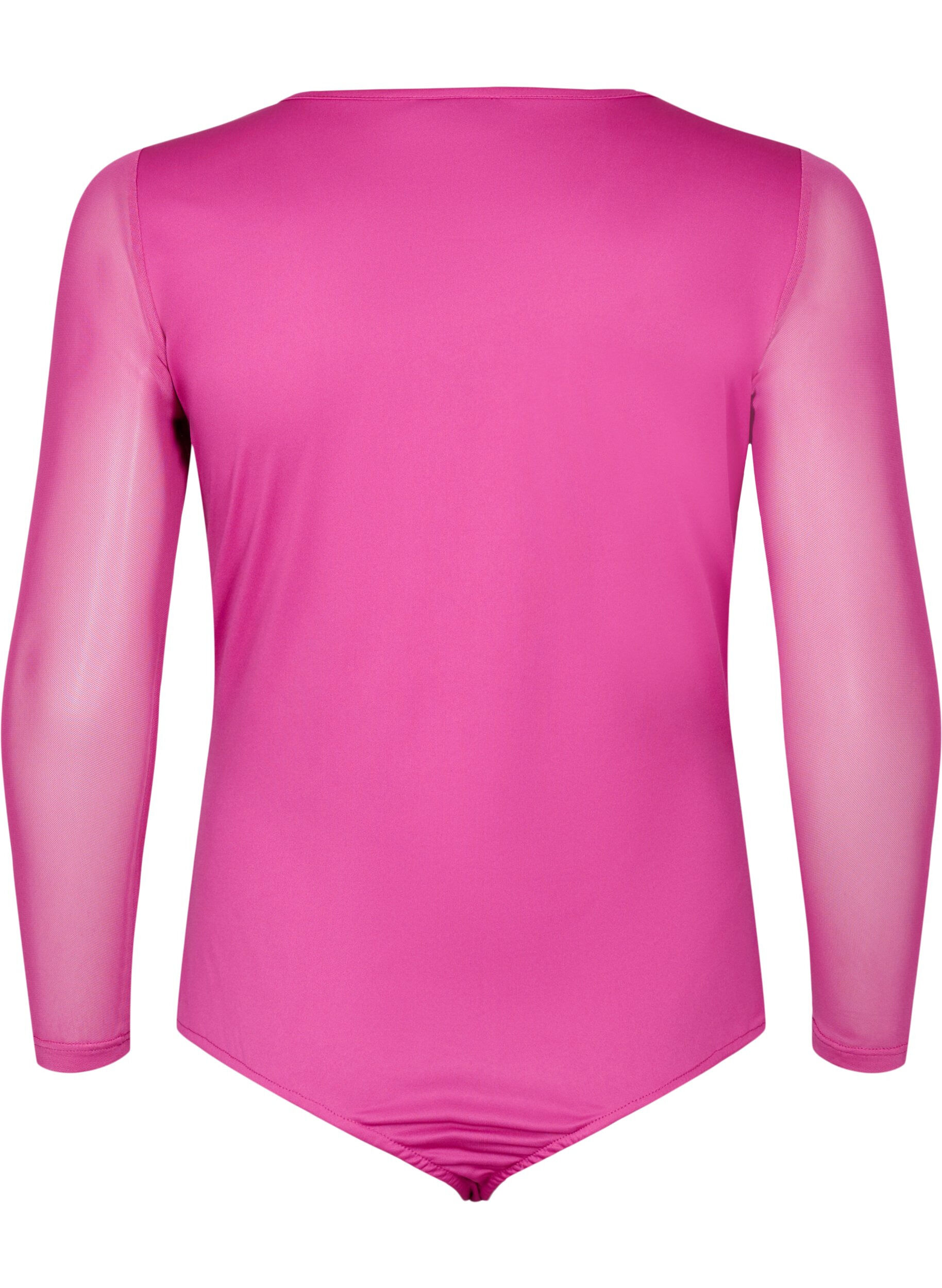 Zizzi Bodystocking med blonder og mesh, Fuchsia Red, Packshot image number 1