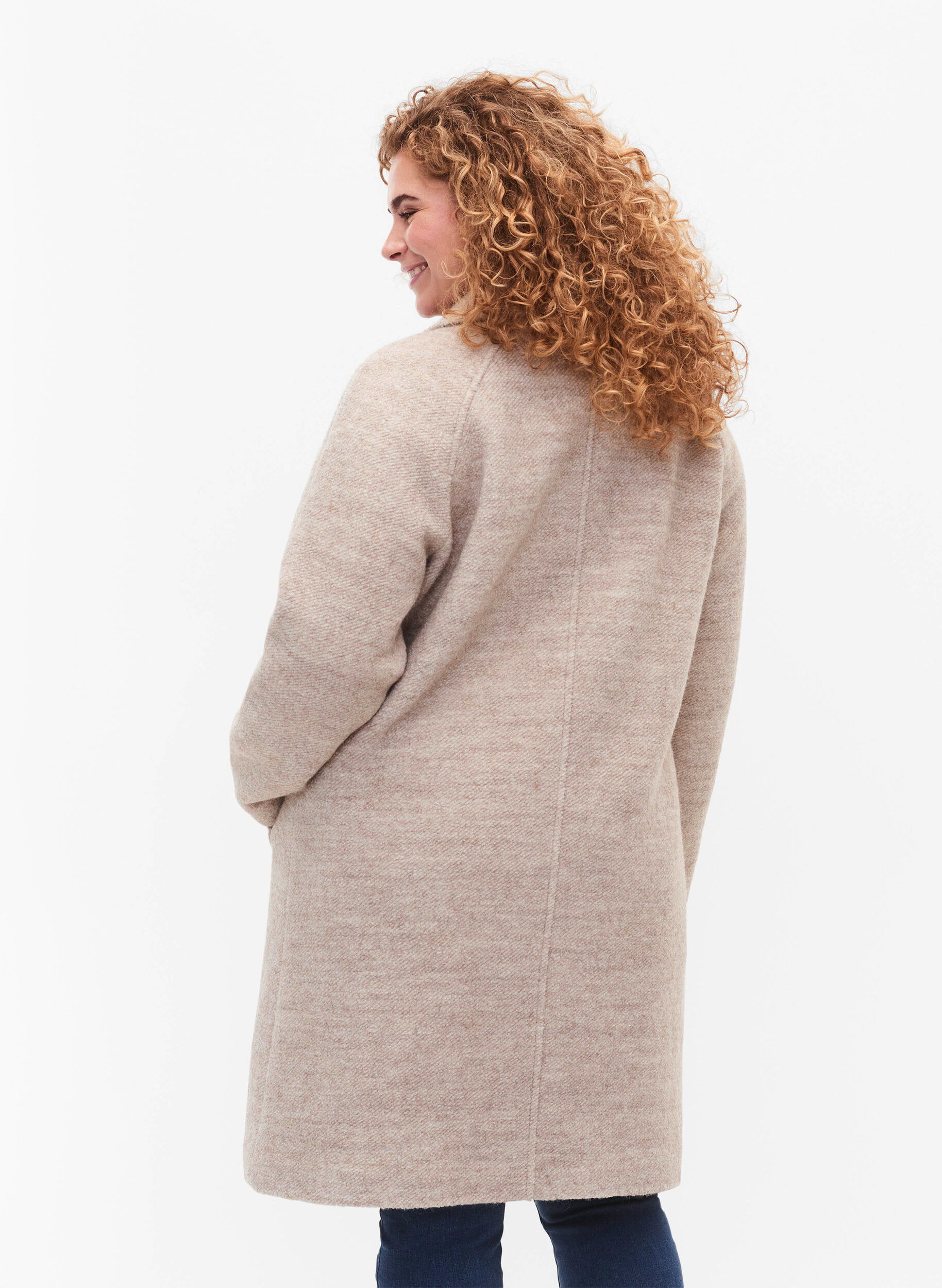 Zizzi Meleret boucl&eacute; frakke med knapper, Simply Taupe, Model image number 1