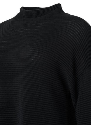 Struktureret strikbluse med høj hals, Black, Packshot image number 3