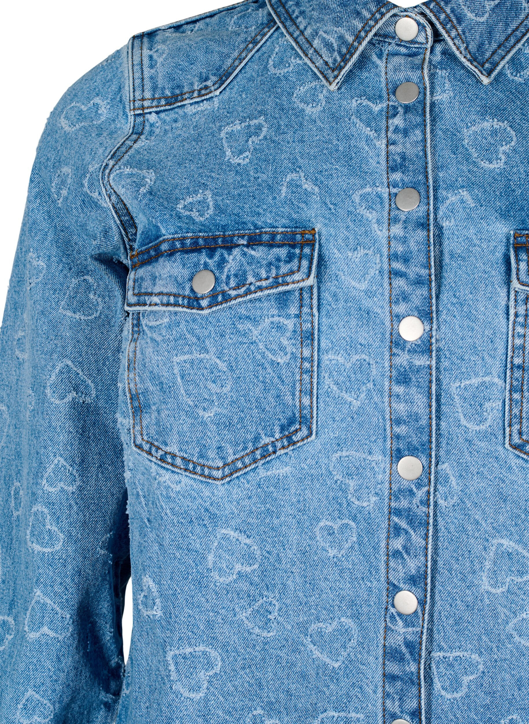Zizzi Denimkjole med hjerte m&oslash;nster , Bl&aring;, Packshot image number 2