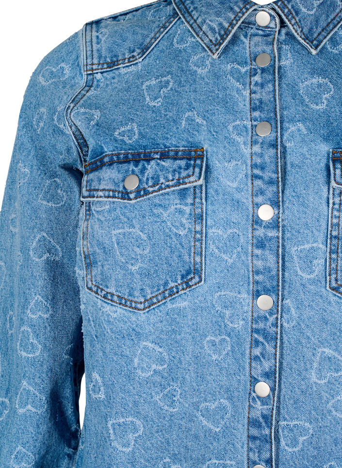 Denimkjole med hjerte mønster , Blå, Packshot image number 2