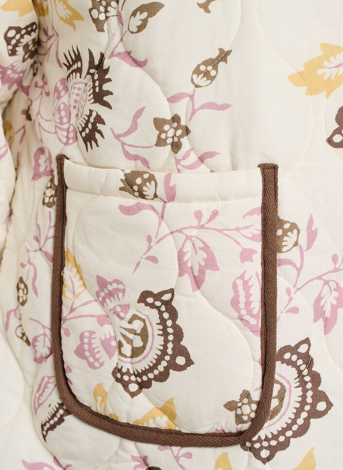 Quiltet jakke med knapper og blomsterprint, Beige, Packshot image number 3