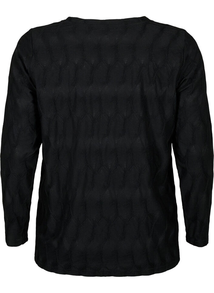 FLASH - Langærmet bluse med struktur, Black, Packshot image number 1