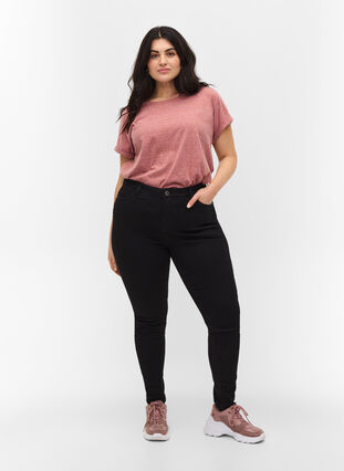 Super slim Amy jeans med høj talje, Black, Model image number 0