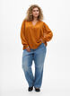 Bluse med transparente ærmer og smock, Orange, Model image number 1
