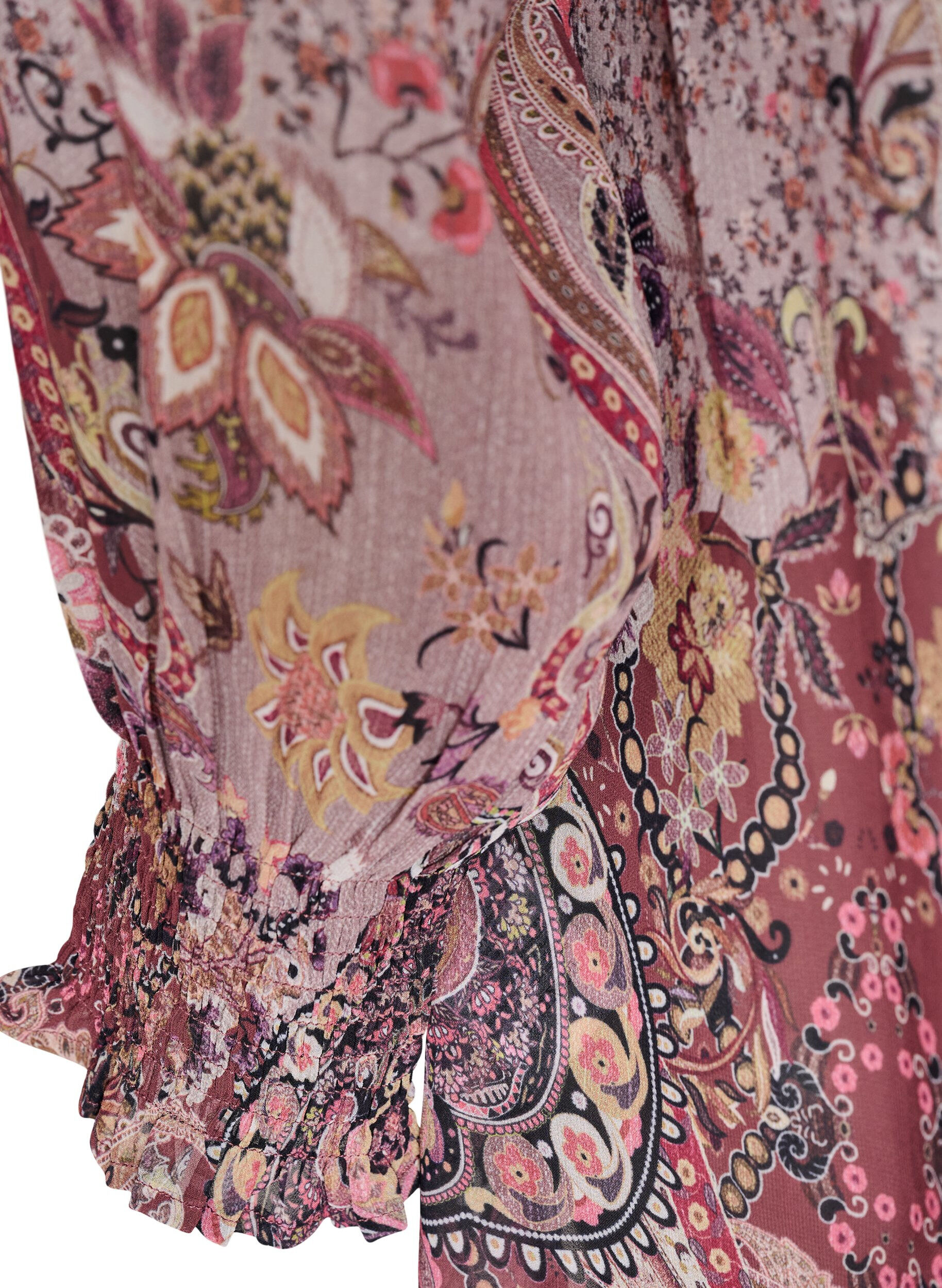 ZizziTunika med paisleyprint og smockmanchetter, Lyser&oslash;d, Packshot image number 3