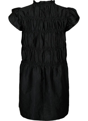 Kjole med flæser og elastiske skæringer, Black, Packshot image number 1