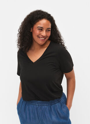Kortærmet t-shirt med v-udskæring, Black, Model image number 0