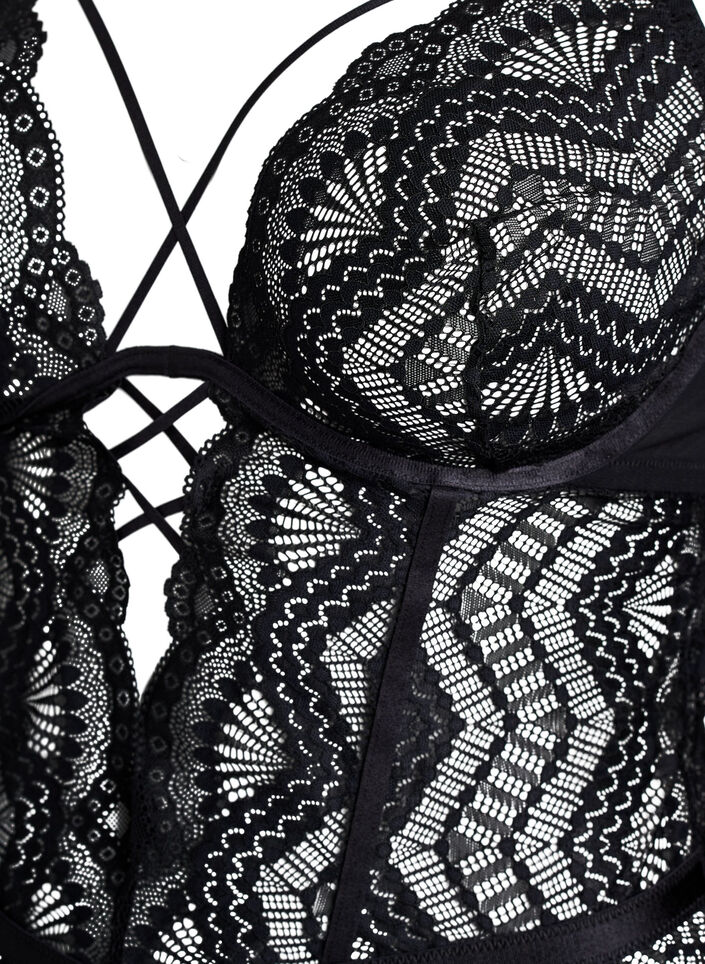 Blonde bodystocking med sn&oslash;re-detaljer, Sort, Packshot image number 2