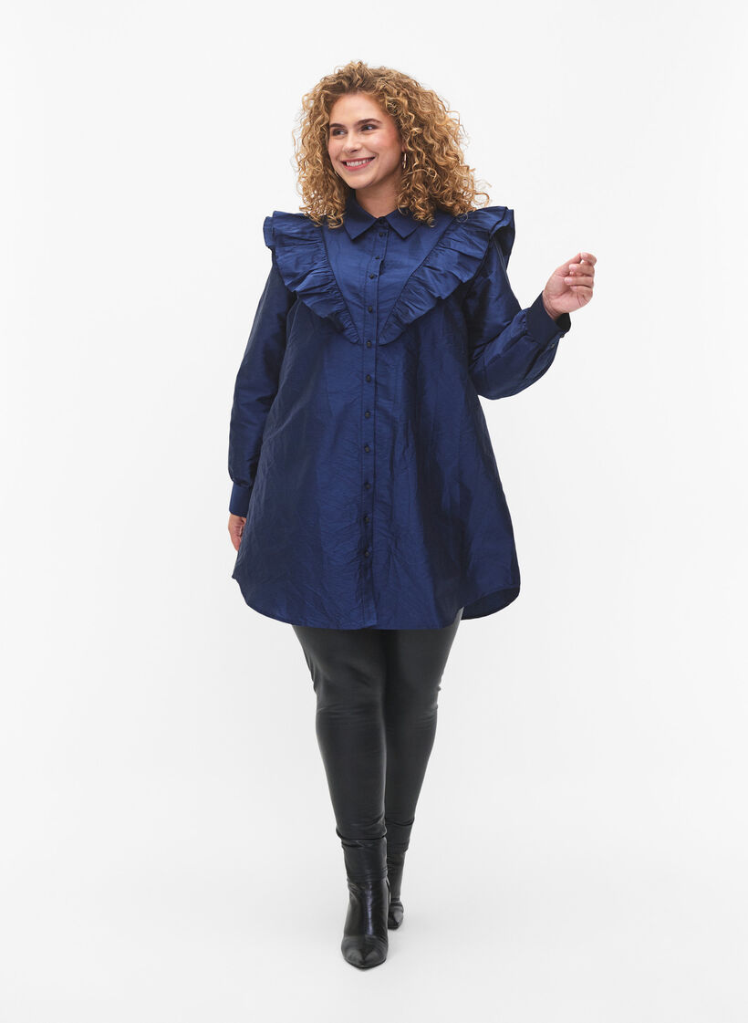 Ensfarvet skjorte med flæsedetalje, Titan, Model image number 2