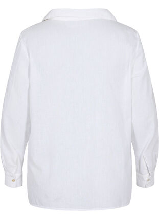 Skjortebluse med knaplukning i bomuldsmix med hør, White, Packshot image number 1