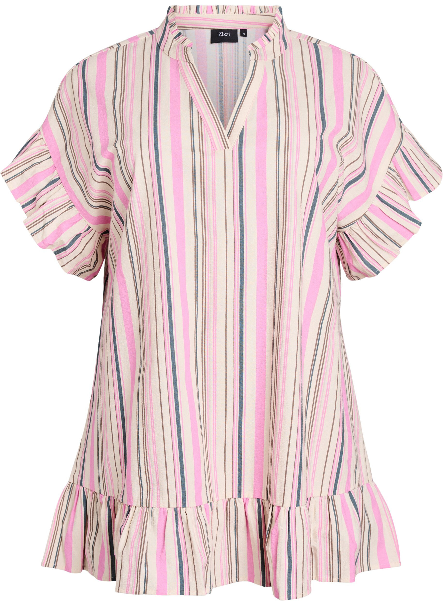 Zizzi Tunika med V-udsk&aelig;ring og fl&aelig;sedetaljer, Vanilla, Packshot image number 0