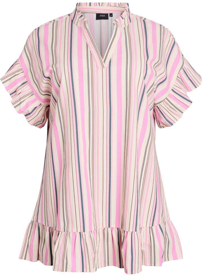 Tunika med V-udskæring og flæsedetaljer, Vanilla, Packshot image number 0