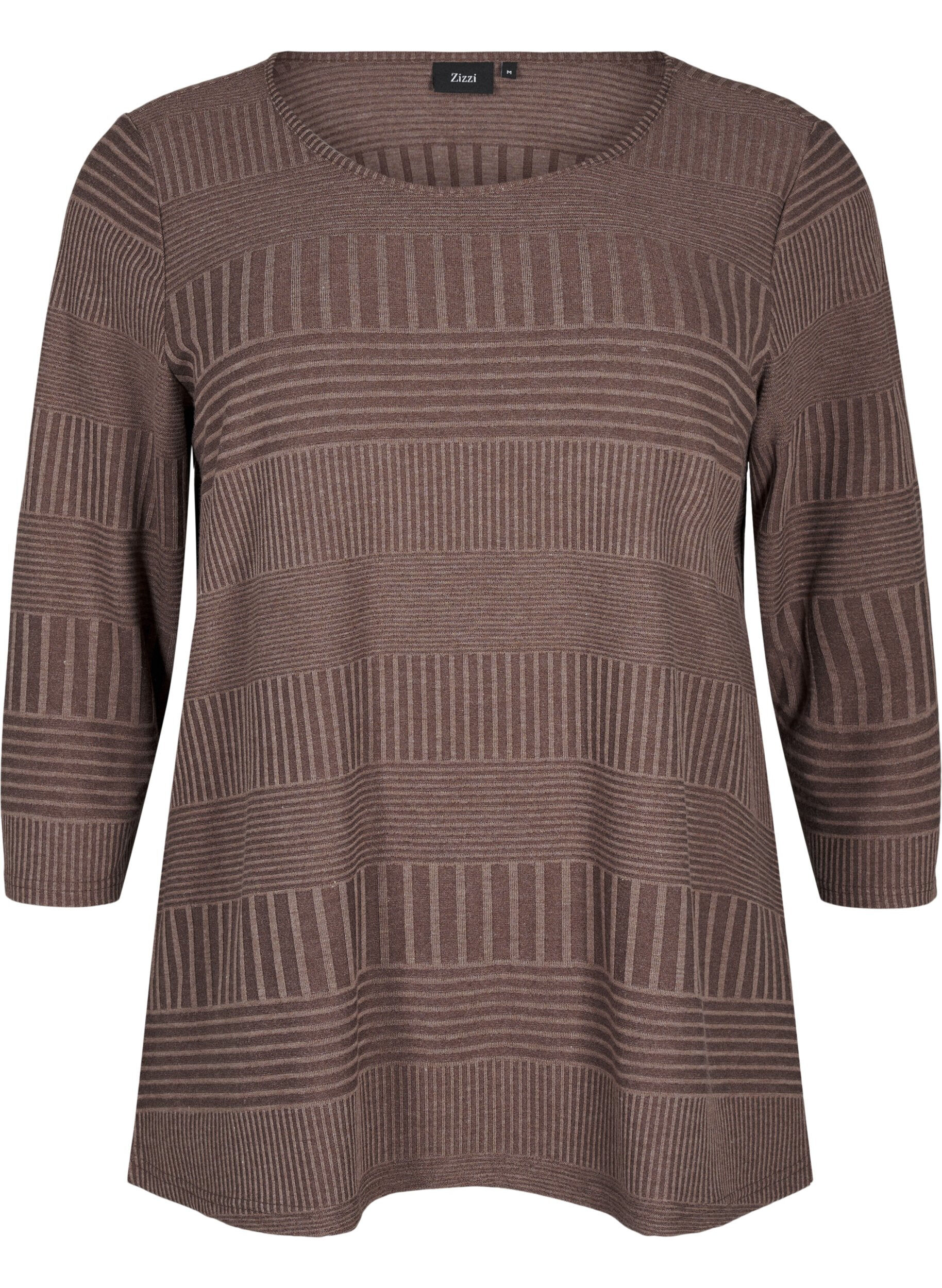 Zizzi Bluse med 3/4 &aelig;rmer og stribet m&oslash;nster, Ch. Martini Mel., Packshot image number 0