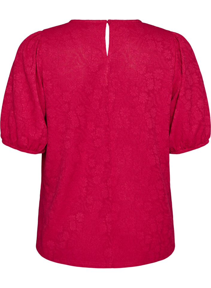 Bluse med struktur og korte &aelig;rmer, Lyser&oslash;d, Packshot image number 1