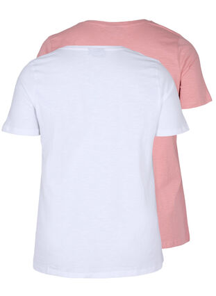 2-pak kortærmet t-shirt i bomuld, Bright White/Blush, Packshot image number 1