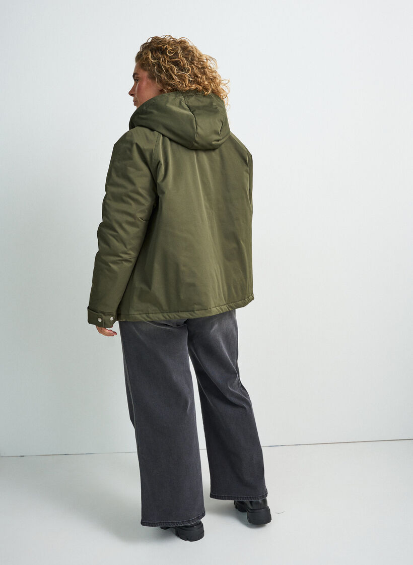 Vatteret parka med aftagelig h&aelig;tte, Gr&oslash;n, Model image number 2
