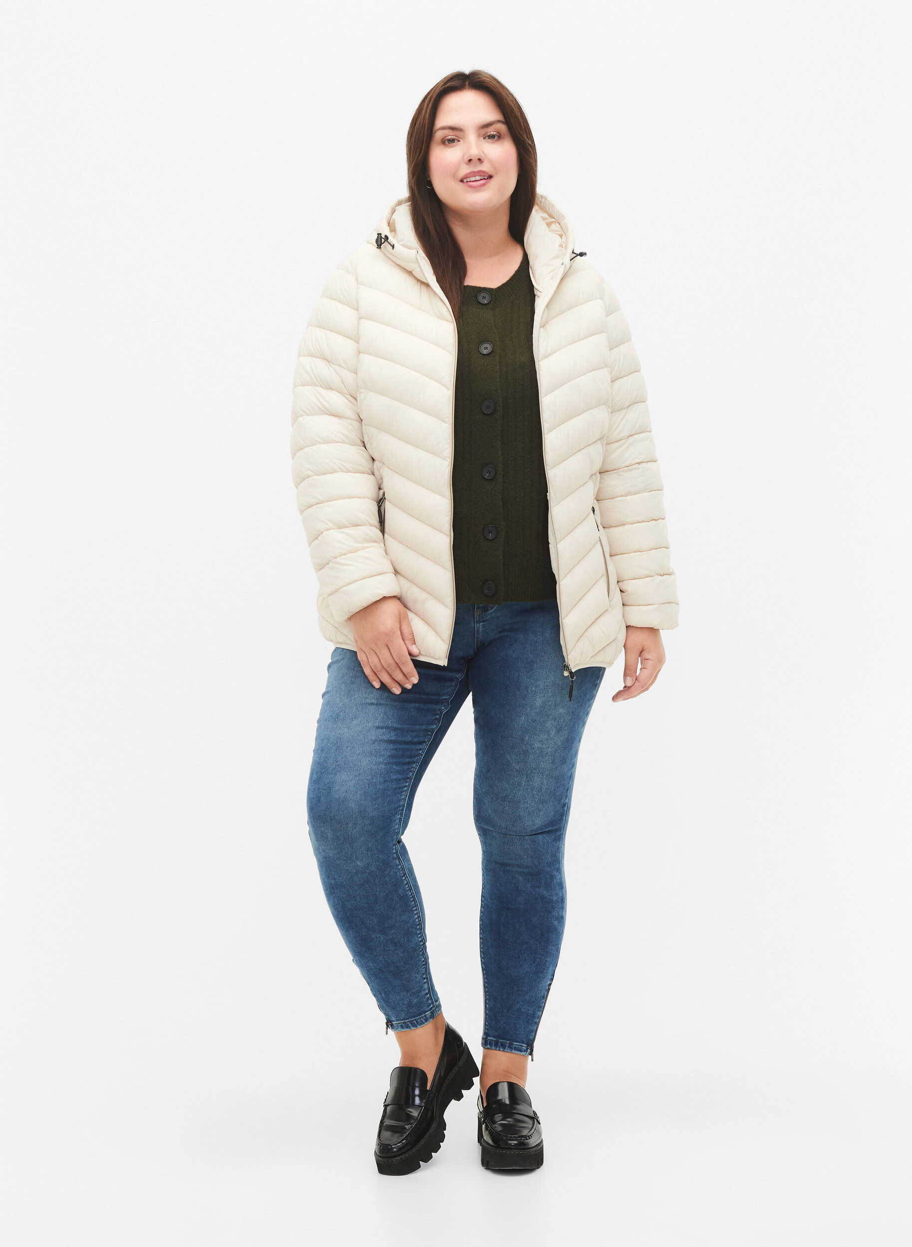 Zizzi Letv&aelig;gts jakke med h&aelig;tte, Beige, Model image number 1