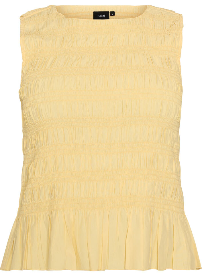 Smocktop med b&aring;dudsk&aelig;ring peplumkant, Gul, Packshot image number 0