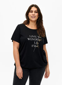 Kortærmet bomulds t-shirt med elastikkant, Black w. Live, Model