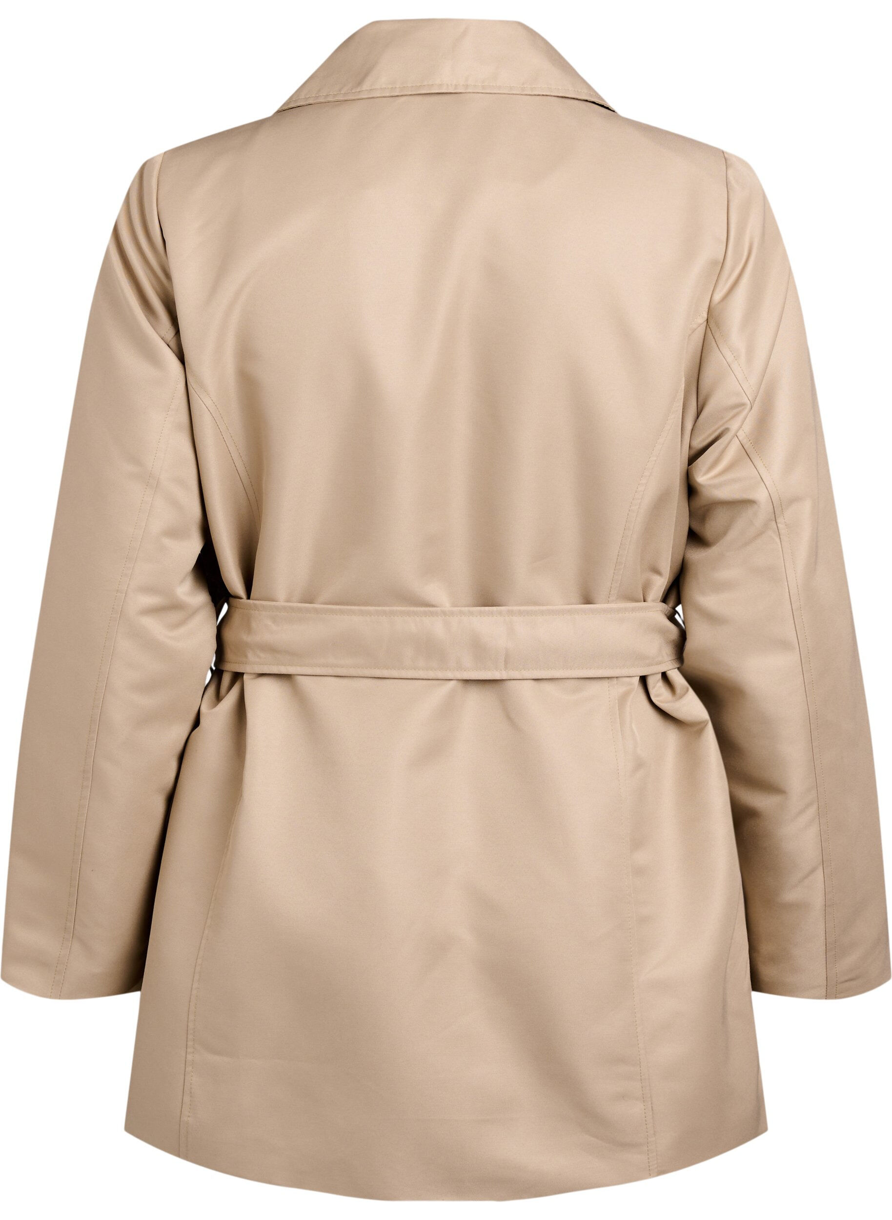 Zizzi Kort trenchcoat med b&aelig;lte, Beige, Packshot image number 1
