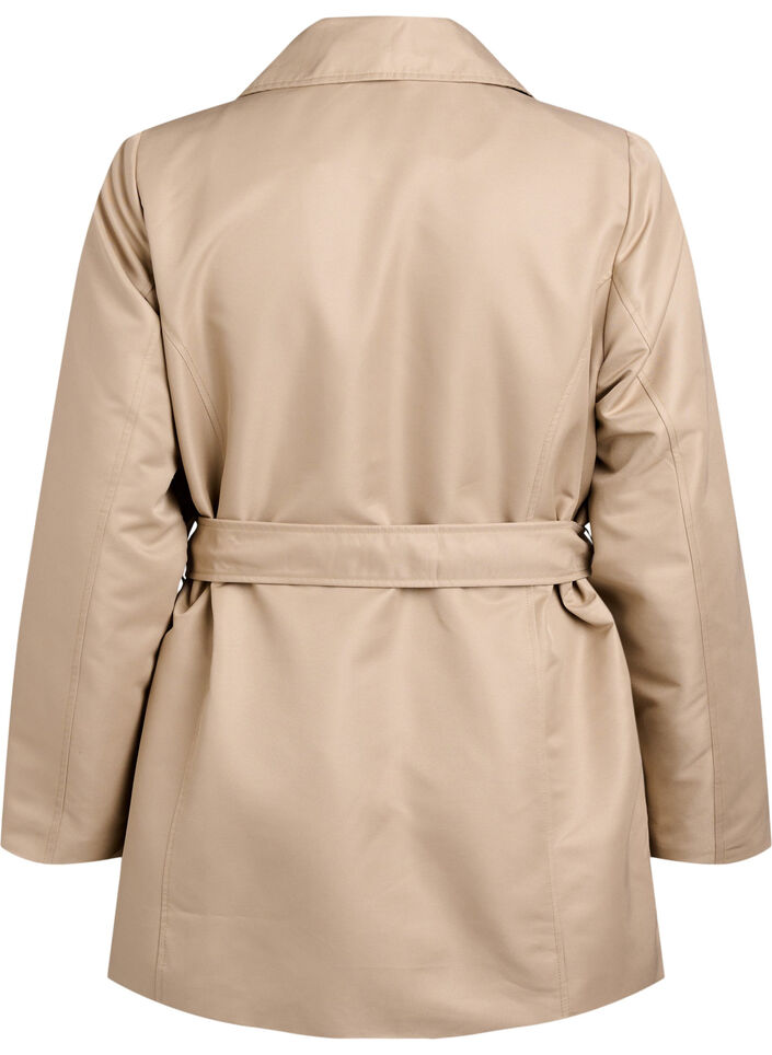 Kort trenchcoat med bælte, Beige, Packshot image number 1