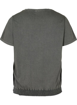 Kortærmet t-shirt med acid wash og smock, Dark grey acid wash, Packshot image number 1