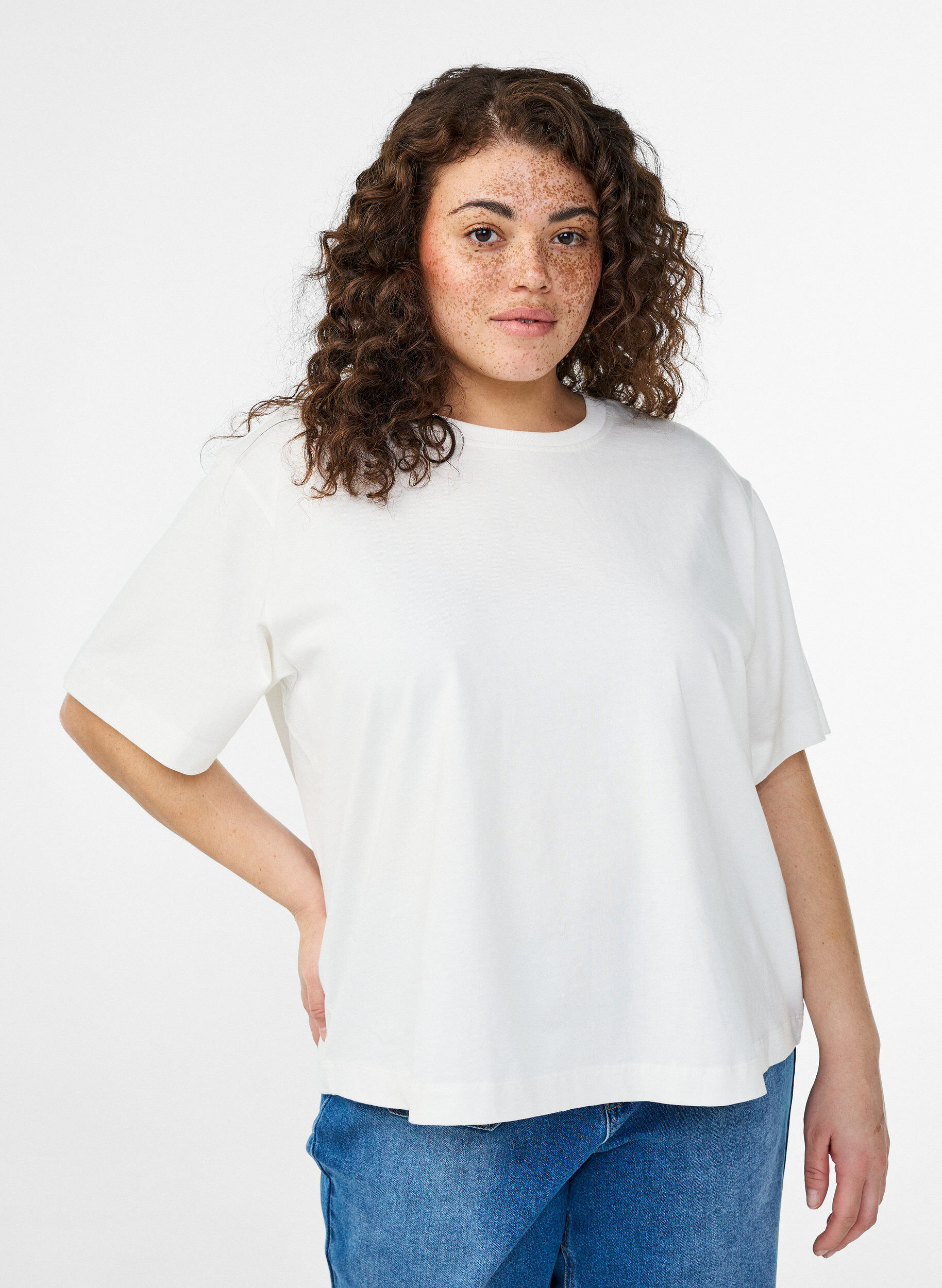 Boxy t-shirt i bomuld, Hvid, Model
