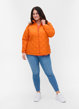 Quiltet letvægts jakke med lynlås og lommer , Mandarin Orange, Model image number 2